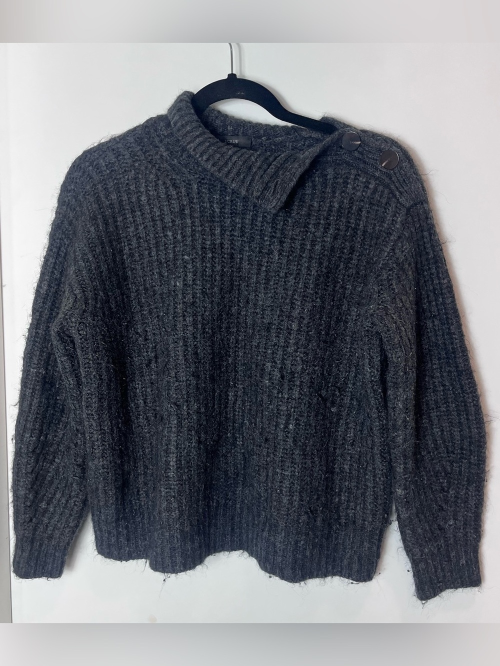 J. Crew Womens Gray Alpaca Merino Wool Pullover Button Mock Neck Sweater Small